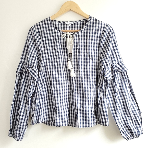 New Splendid Gingham Blouson Sleeve Top Blouse NWT Size XS - Picture 6 of 11